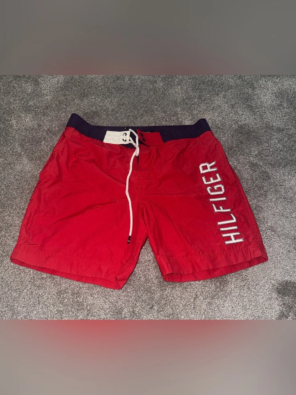 Tommy Hilfiger Men's Swim Shorts M Red Logo Drawstring Mesh Lined #tommyhilfiger